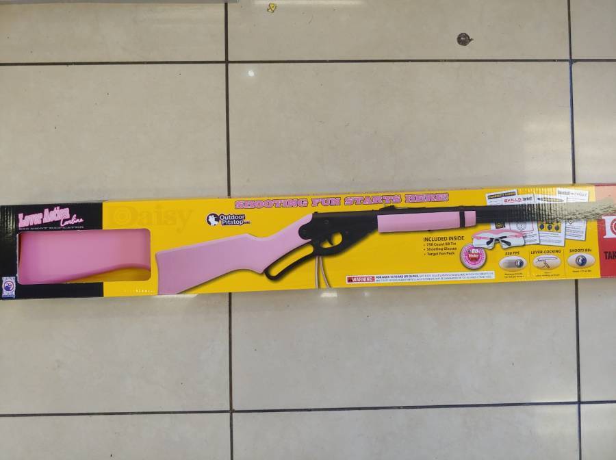 Pink daisy red ryder, Original daisy. Wood stock. Spring action. Includes pink glasses, bb's and targets. Year end special. While stocks last