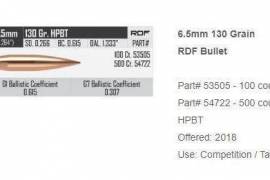 NOSLER RDF 6.5mm 130 Gr, I have +- 420 left in a 500 box of 130 Grn RDF's.