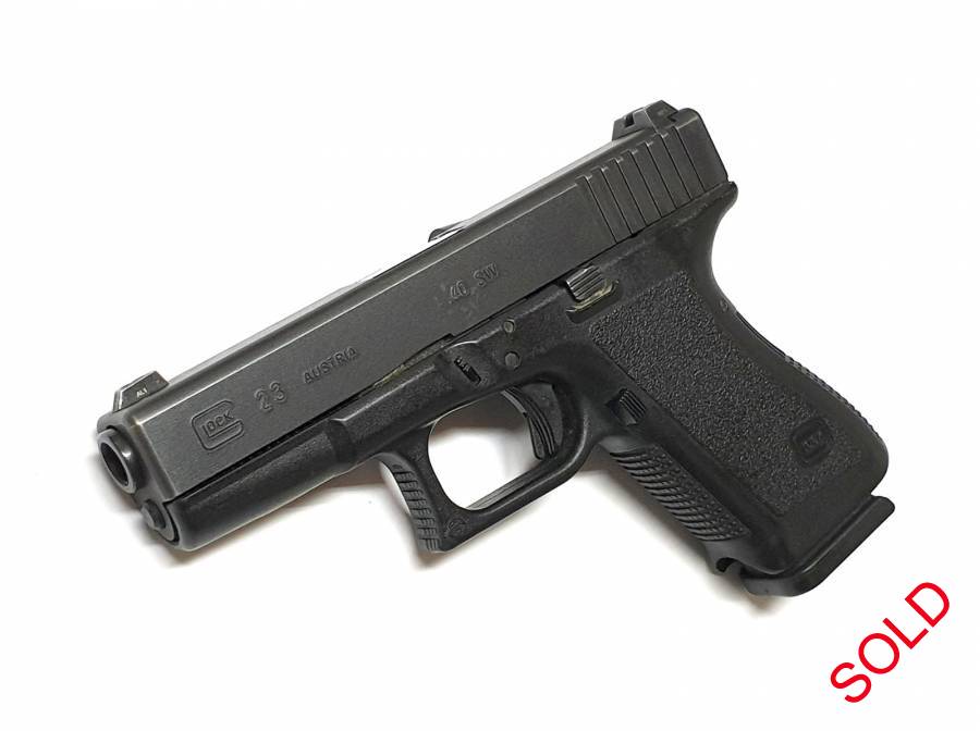 Glock 23 Gen 2 FOR SALE, Glock 23 Gen 2, .40 S&W semi-auto pistol for sale from dealer.
Includes extra magazines.

Please go to this link for more information and to make an enquiry on this firearm: http://theguntrove.co.za/browse-firearms/glock-23-gen-2/

The Gun Trove
www.theguntrove.co.za
