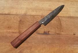 120mm Cabon Steel Petty Knife, Beautyfully hand forged 120mm petty knife with a 135mm African Rosewood handle. kurouchi finish on spine with a mirror polish edge