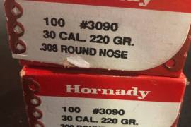 .30 caliber bullets, Hornady Spirepoint 130gr x 100 (full box)
Hornady Round Nose 220gr x 200 (2 x full boxes)