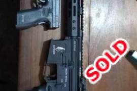 SAI M4 Carbine, We are selling off excess M4's and 9mm's. All weapons operationally unused and in perfect condition.
SAI: R17 500
T7075 forged upper and lower received or Billet upper and lower receiver, incl forward assist on both upper receiver
Nickel Plated Bolt carrier group
Low profile stainless adjustable gas block
DLG Tactical Grip handle
Mlock or key mod free float rail system
Milspec standard trigger group
A2 Flash hider
Landor stock
.223 WYLDE
.223 Wylde is more accurate than 5.56 NATO. And yes, it can fire both . 223 and 5.56 NATO completely safely

Comes with 1 30 round magazine

HS9 9mm: R5500
 
