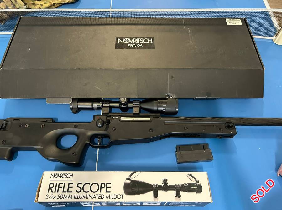 Novritsch SSG-96 sniper, Novritsch SSG-96 sniper with Novritsch 3x -9x 50mm scope with mount. Used only twice. Was bought in May 2023. Excellent condition.