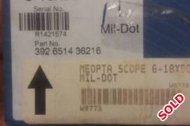 Meopta 6-18x50, Scope is in good condition with mildots
Joe
0828495121