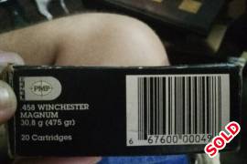 458 Winchester Magnum 475gr, Advertising for a friend 2 Boxes x 20 Rounds R850 Per Box