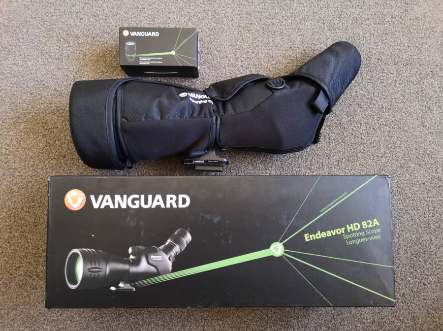 Vanguard Endeavor HD 82A, This Vanguard spotting scope is in excellent condition and has only been used 3 times. It is a 20-60 x (82) power. This spotting scope comes with a zip on dust and safety cover, foldable stand, and caps. This is the best quality spotting scope that I have ever used.