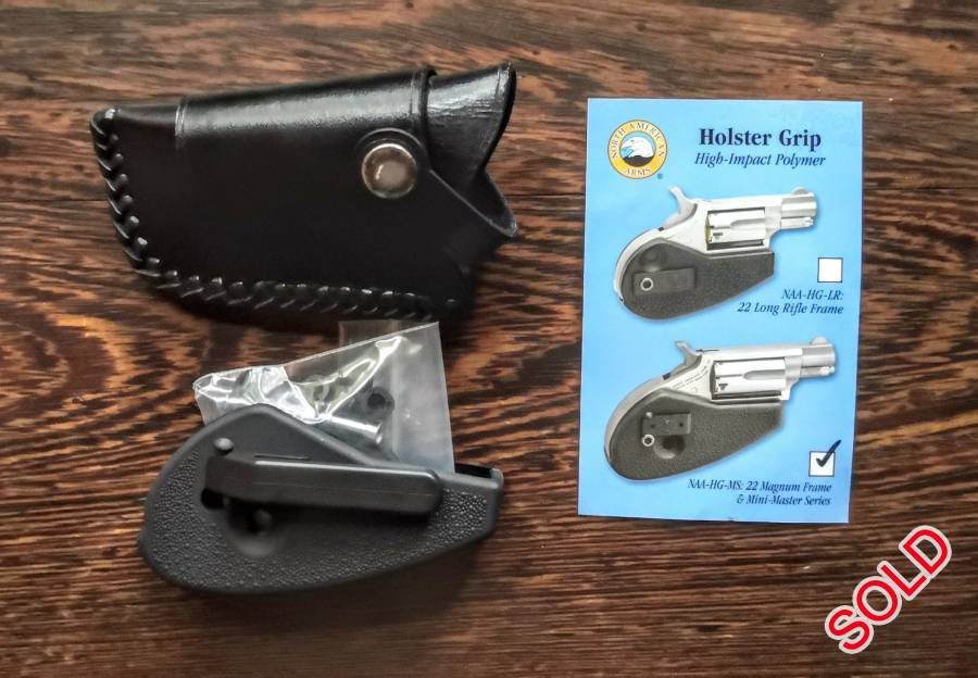 NAA revolver holster grip, NAA .22 Magnum holster grip and horizontal belt holster for sale.  Ultimate in concealability and improves handling of revolver.