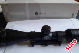 Hawke Vantage Air/rifle scope, Scope sold with rings and base suitable for .22 grooves. Have used it for 4 years.
Mildot reticle, 11 mils horizontal and vertical. Parallax adjustable.
Clear glass.  Selling as I have upgraded.