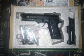 KWC PT92 Semi Auto 4.5mm CO2, Full Metal KWC PT92 CO2 4.5mm Gas Pistol. Only used it once. Recently had been serviced. Comes with 1500 Umarex 4.5mm BB and 3×CO2 12g Gas Canisters and spare plug for magazine. No licence required and good for self defense.
 



VELOCITY

100 m/s



CALIBER

4.5 mm



AMMUNITION

Steel BB



LENGTH

215mm



WEIGHT

1100g



MATERIAL

Full Metal



BB CAPACITY

19



BLOWBACK FUNCTION

Blowback



HOP-UP

Fixed



POWER

12g CO2



ACTION

Full auto & Semi Auto



TRIGGER

Double Action & Single Action



MAGAZINE ITEM NO.

AAKCMM150AZQ





WhatsApp - 079 674 5857
R2000 Cash Only