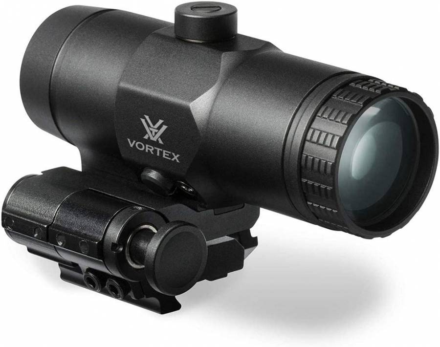  The Vortex VMX-3T Magnifier, Features


Fully Multi-Coated Lensesincrease light transmission with multiple anti-reflective coatings on all air-to-glass surfaces
Waterproof
Fogproof
Matte Black Finish
Flip mount included
Hard-coat-anodized
Not recommended for use with the prism scopes
 
Specifications


 
Magnification: 3 x
Eye Relief: 2.2 inches
Field of View: 38.2 feet/100 yards
Tube Size: 30 mm
Length: 4.3 inches
Weight: 11.9 oz
 