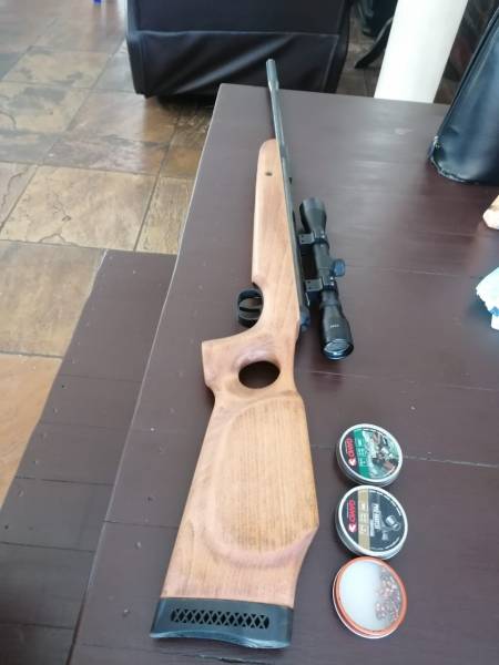 5.5mm / .22 Cal Air Rifle, I am not sure what make this air rifle is, was given to me and I would like to sell it. Was bought for R2500 and still like new.

The stock of the rifle is nice wood and it shoots very nicely. The scope fitted is a cheap scope which I am giving away for free with the rifle. I would suggest putting on a better scope.