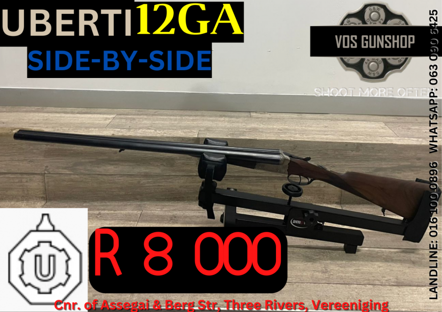UBERTI 12GA SIDE-BY-SIDE SHOTGUN, BEAUTIFUL UBERTI 12GA SIDE-BY-SIDE SHOTGUN FOR SALE. 
STILL IN GREAT CONDITION 

FEEL FREE TO VISIT THE SHOP, EMAIL, CALL OR WHATS APP FOR ANY FURTHER INFORMATION 063 090 6425