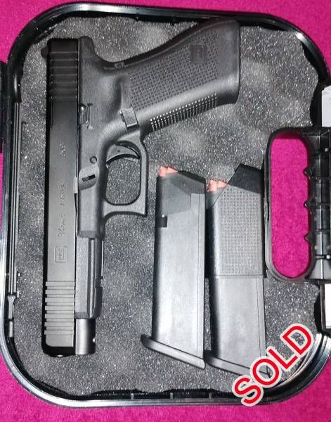 Glock 34 gen 5 MOS in 9mmP for sale, The pistol has less than 500 shots through the barrel and it is nearly brand new. R13500 onco. There is 1 extra 19 shot magazine besides 2 x standard 17 shot magazines. The MOS kit has not been opened yet. The pistol can be dealer stocked if required. WhatsApp or call Attie @ 083 (328) 4317