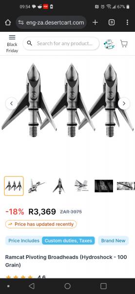 Ram Cat 100g broadheads, Ram Cat 100g broadheads brand new.retails for over R3k.