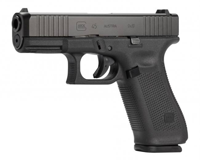 Glock 45 Gen 5 9mm Para, The latest addition to the Glock range

Austrian manufactured 17-shot 9mm Para polymer frame pistol. Finished in a DLC coating with front slide serrations. The Glock 45 combines the best features of two of its most popular and most trusted field-tested platforms. The full-size GLOCK 17 frame and the compact GLOCK 19 slide have joined forces to produce the ideal pistol for all conditions and all situations. The Glock 45 is the Glock 19X in black.
