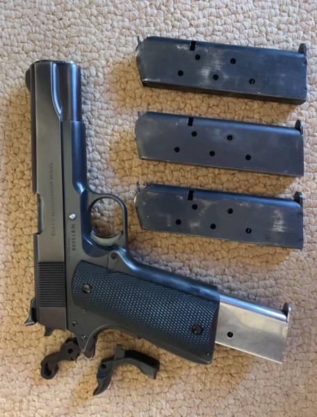 Colt .45 ACP series 70 , Very good condition, re-blued Matt black, comes with beaver tail and hammer as per picture worth R1000, 4 mags and 2 holsters. Please contact 0647576639 for more info. 