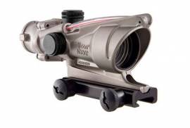 Trijicon Scope - 4x32 - ACOG Dual Illuminated Red , Trijicon Scope - 4x32 - ACOG Dual Illuminated Red Chevron .223 Ballistic Reticle
Specifications
Magnification     4x
Objective Size     32mm
Bullet Drop Compensator     Yes
Weight     

9.9oz (with mount and ARD)
Illumination Source     Fiber Optics & Tritium
Reticle Pattern     Chevron
Day Reticle Colour     Red
Night Reticle Colour     Red
Calibration     0.223
Eye Relief     1.5in
Exit Pupil     8mm
Field of View     7º
Field of View @ 100 yards     36.8 ft.
Adjustment @ 100 yards     2 clicks/in

Includes
1 Flattop Mount (TA51)
1 4x32 Scopecoat (TA64)
1 LENSPEN (TA56)
1 Lanyard Assembly for Adjuster Caps (TA71E)
1 Trijicon Logo Sticker (PR15)
1 ACOG Manual
1 Warranty Card