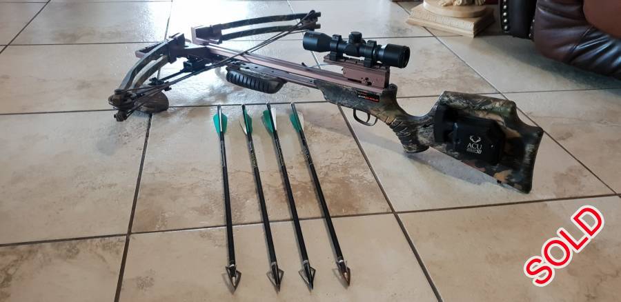 6 Point Pro Slider & Hard Case, Like new condition
305 f.p.s
Draw weight 175 lbs
Acu Draw 50
Ten point scope 4x32
4 x Ten point pro elite bolts
Plano 1131 Hard carry case