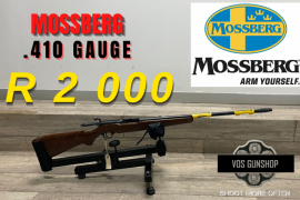 MOSSBERG .410 BOLT ACTION SHOTGUN , Don't Miss out on this one of a kind MOSSBERG 410 GAUGE BOLT ACTION SHOTGUN with a threaded barrel. 

Feel Free to Visit the Shop, Call, Email or Whatsapp for further information