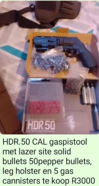 HDR.50 CAL gaspistool, Included is laser cite, 50 pepper bullets, leg holdster and 5 gas cannisters