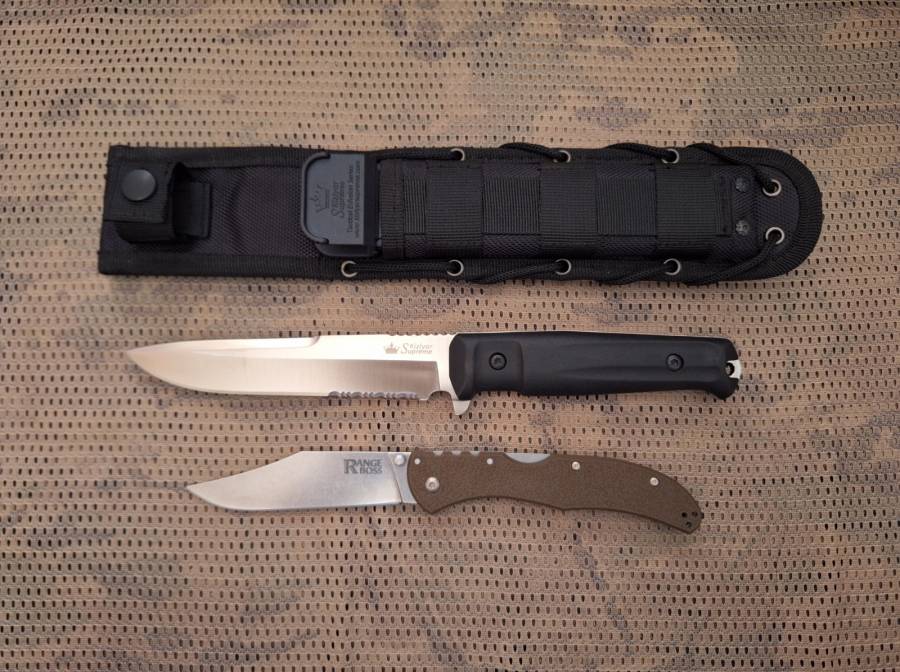 Kizlyar & Cold Steel combo, 1 x Kizlyar Supreme Alpha AUS-8 SS
1 x Cold Steel Range Boss FDE handles 
Both brand new. Retail value R2550 asking R1600 for both including postnet to postnet. Tinus 0820762584